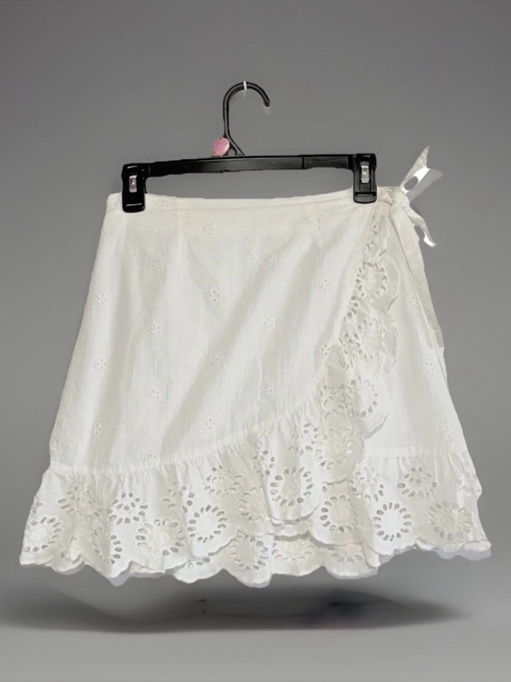 JAPNA 100% Cotton White Eyelet Wrap Ruffled Hem Boho Women’s Skirt, Medium